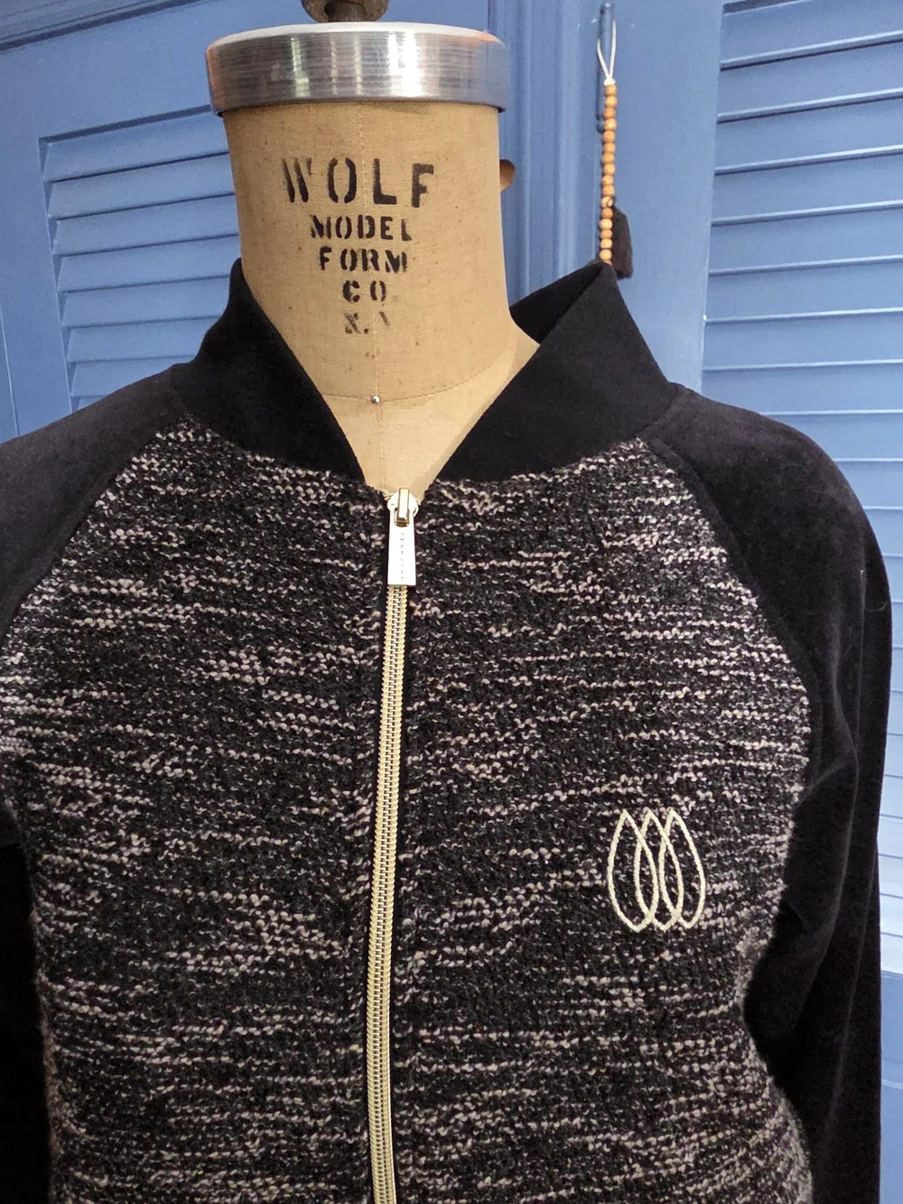 Sean John Velour Marled Bomber Jacket Track Top Black White XL Like New